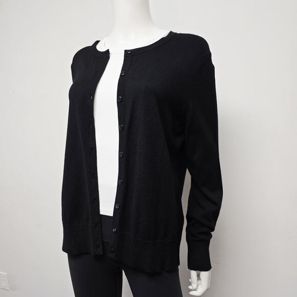 Charter Club Cardigan Sweater Size L Black Button Down Preppy Classic Stretch - Picture 3 of 5